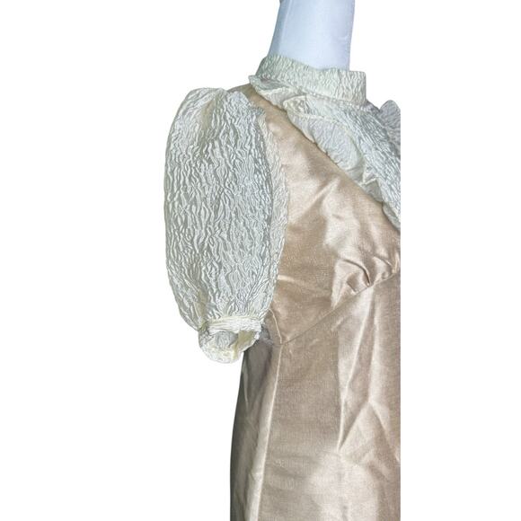 Sister Jane Dream Sz S Crinkle Satin Gold Puff Sleeve Mini Dress Holiday Glam - Picture 6 of 14